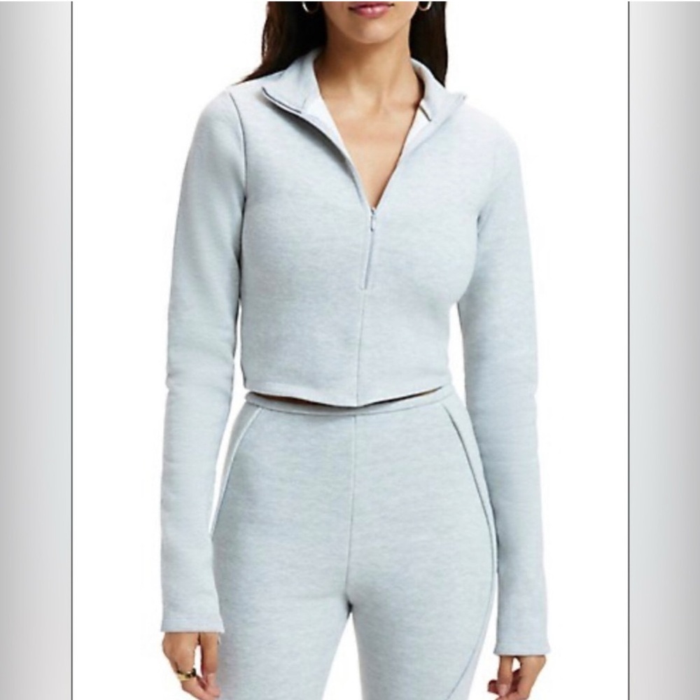 good american cropped mock neck zip up